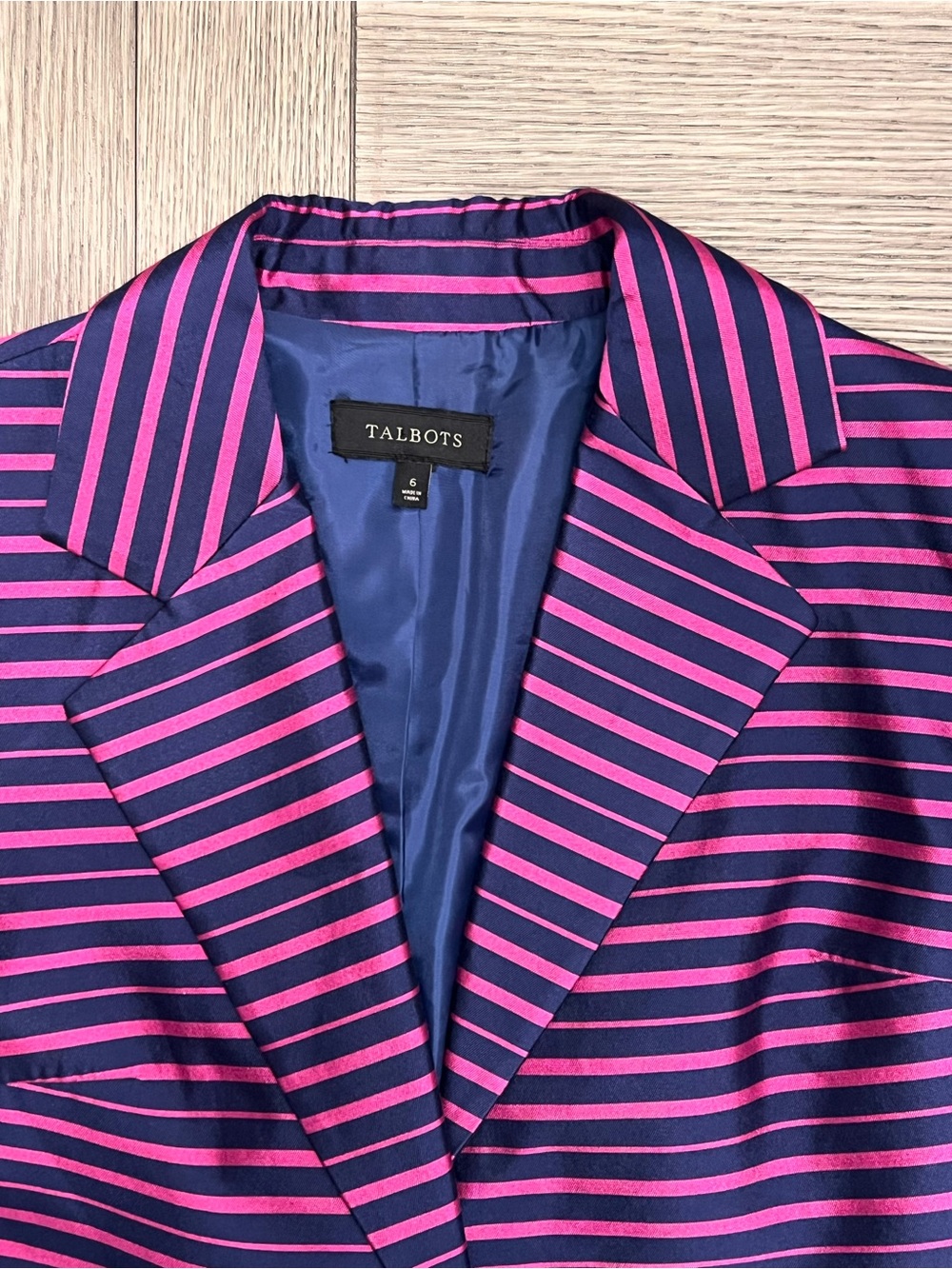 Talbots Pink & Navy Striped Silk-Blend Blazer Jacket - Picture 8 of 11